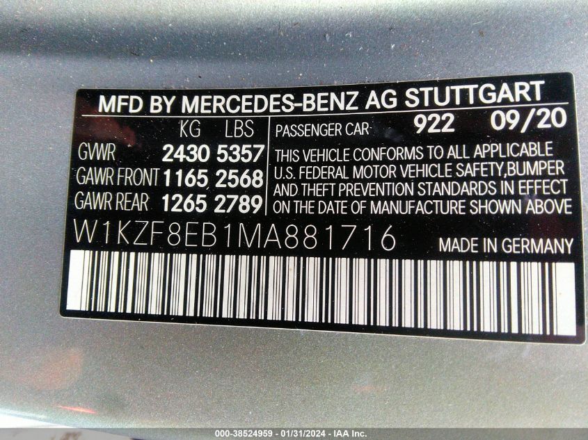 2021 MERCEDES-BENZ E 350 4MATIC - W1KZF8EB1MA881716
