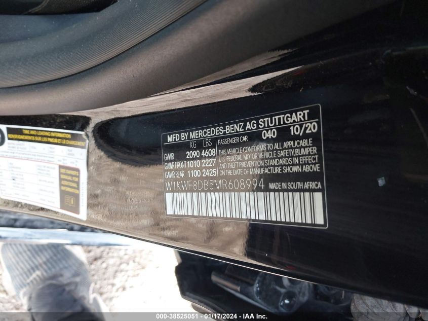 2021 MERCEDES-BENZ C 300 SEDAN - W1KWF8DB5MR608994