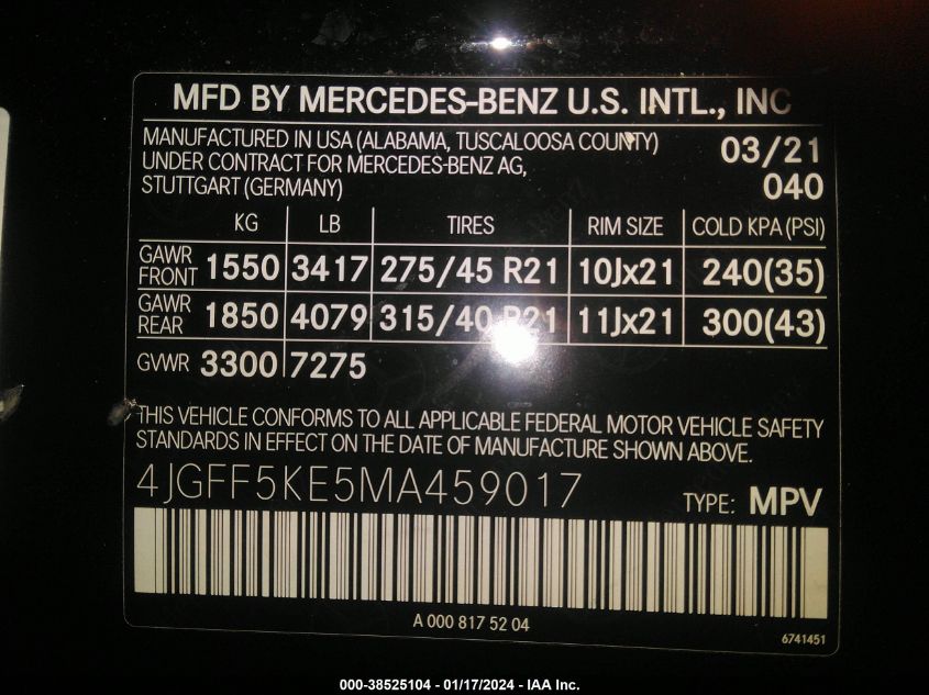 2021 MERCEDES-BENZ GLS 450 4MATIC - 4JGFF5KE5MA459017