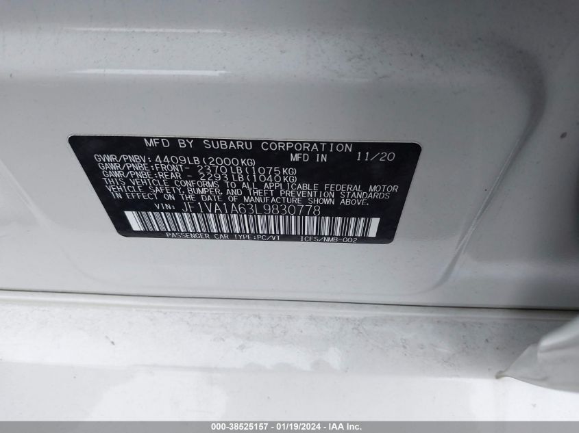 2020 SUBARU WRX - JF1VA1A63L9830778