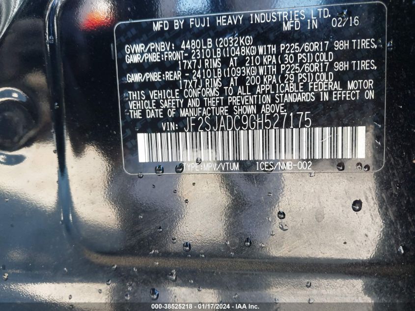 2016 SUBARU FORESTER 2.5I PREMIUM - JF2SJADC9GH527175