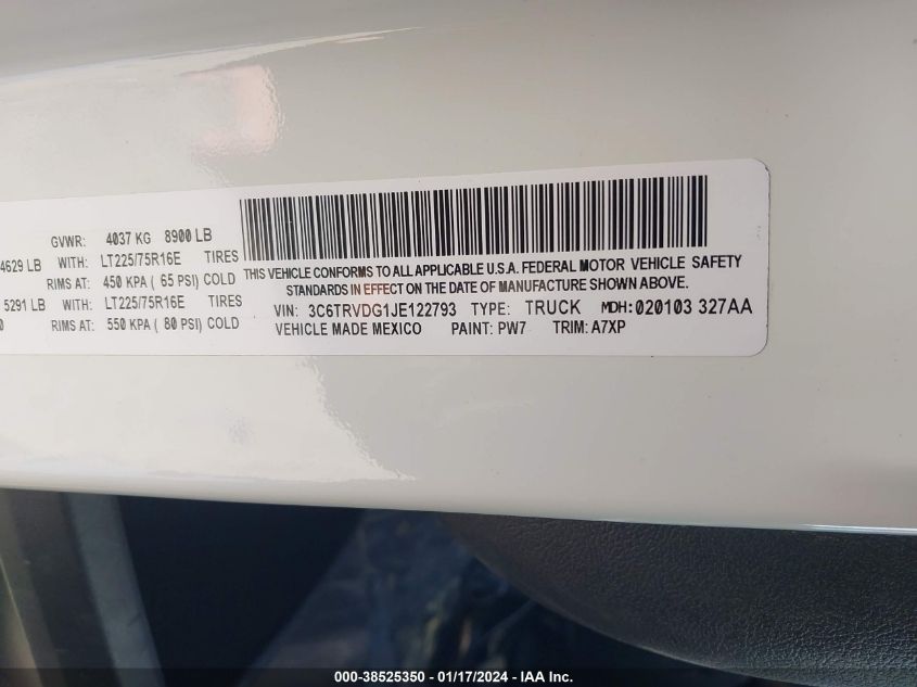 2018 RAM PROMASTER 2500 2500 HIGH 3C6TRVDG1JE122793