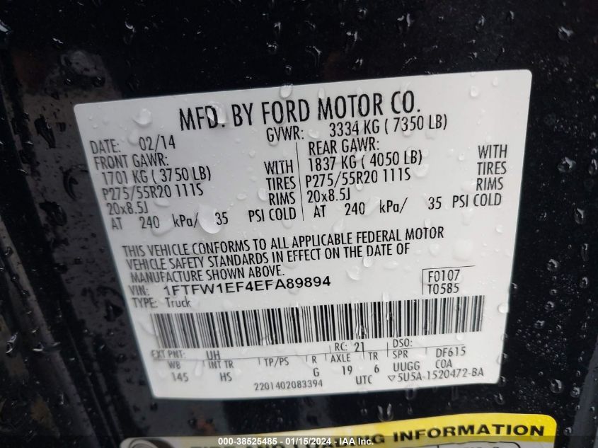 2014 FORD F-150 LARIAT - 1FTFW1EF4EFA89894