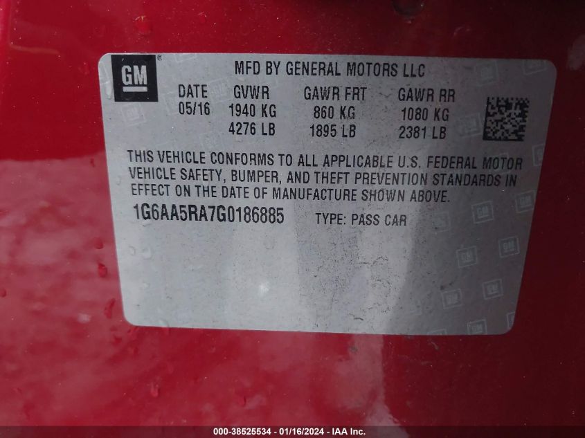 2016 CADILLAC ATS STANDARD - 1G6AA5RA7G0186885