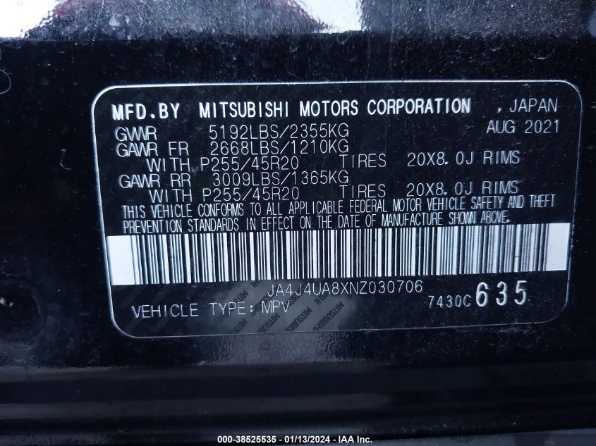 2022 MITSUBISHI OUTLANDER BLACK EDITION S-AWC/SE 2.5 S-AWC/SE LAUNCH EDITION S-AWC - JA4J4UA8XNZ030706