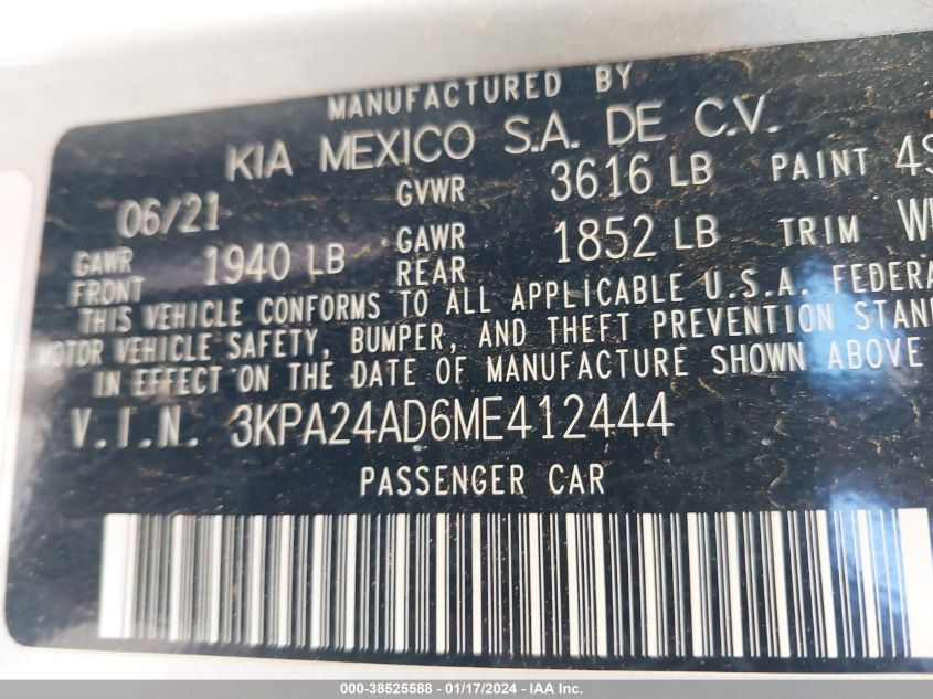2021 KIA RIO LX - 3KPA24AD6ME412444