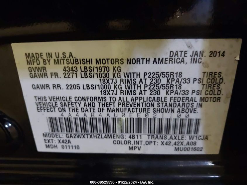 2014 MITSUBISHI OUTLANDER SPORT SE - 4A4AR4AU0EE021100