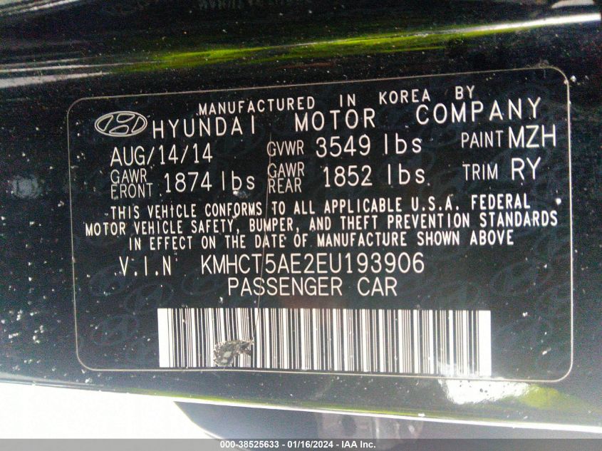 2014 HYUNDAI ACCENT GS - KMHCT5AE2EU193906