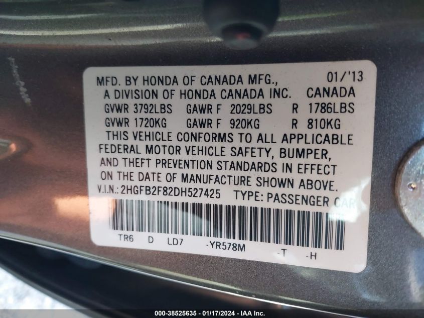 2013 HONDA CIVIC EX - 2HGFB2F82DH527425