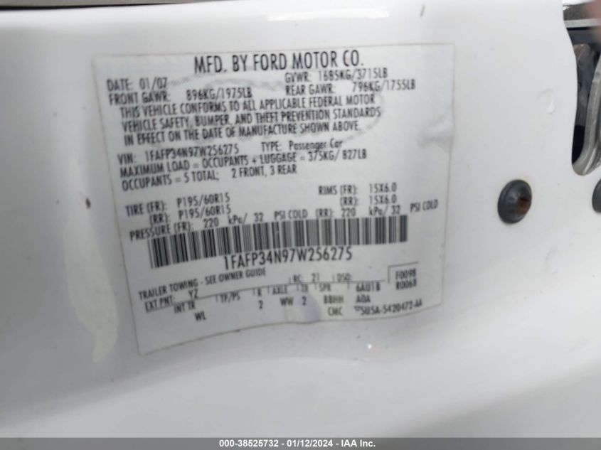 1FAFP34N97W256275 | 2007 FORD FOCUS