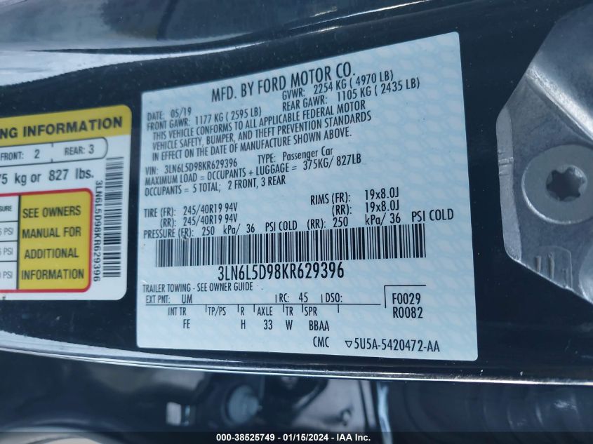 2019 LINCOLN MKZ RESERVE I - 3LN6L5D98KR629396