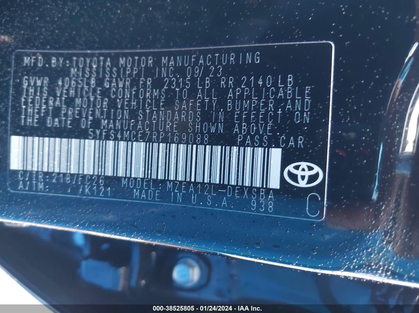VIN 5YFS4MCE7RP169088 2024 TOYOTA COROLLA SE