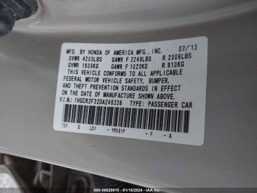 2013 HONDA ACCORD LX - 1HGCR2F32DA249336