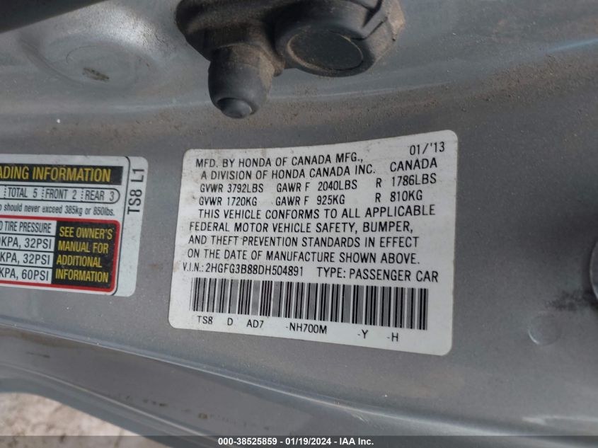 2013 HONDA CIVIC EX - 2HGFG3B88DH504891