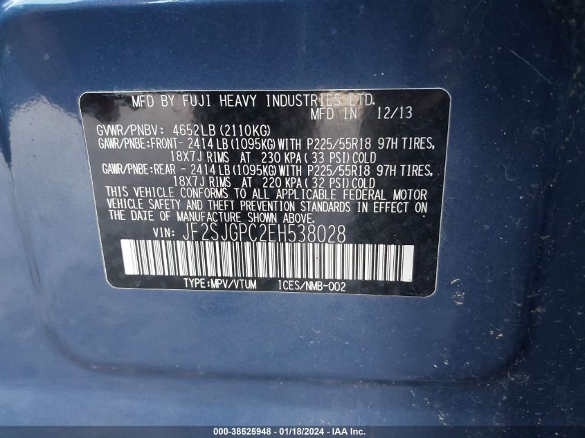 2014 SUBARU FORESTER 2.0XT TOURING - JF2SJGPC2EH538028
