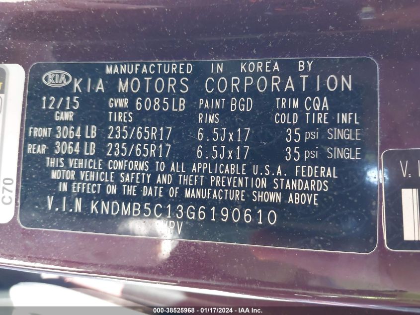 2016 KIA SEDONA LX - KNDMB5C13G6190610