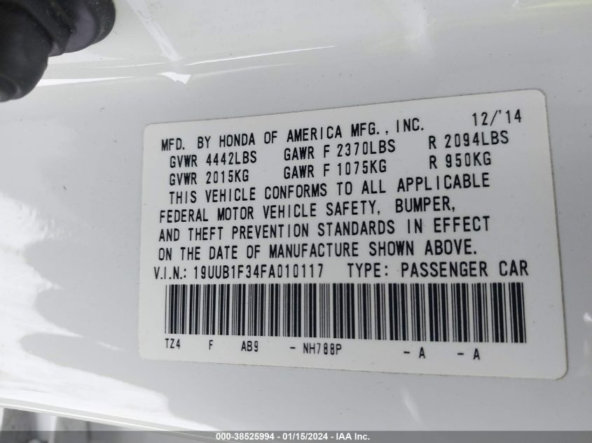 2015 ACURA TLX - 19UUB1F34FA010117