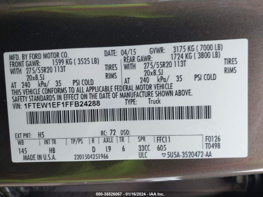 2015 FORD F-150 SUPERCREW - 1FTEW1EF1FFB24288