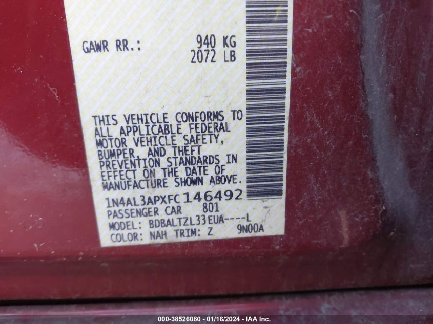 2015 NISSAN ALTIMA 2.5 SL - 1N4AL3APXFC146492