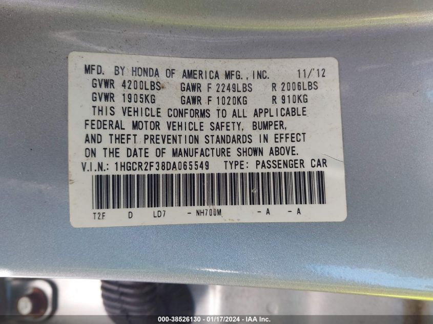 2013 HONDA ACCORD LX - 1HGCR2F38DA065549