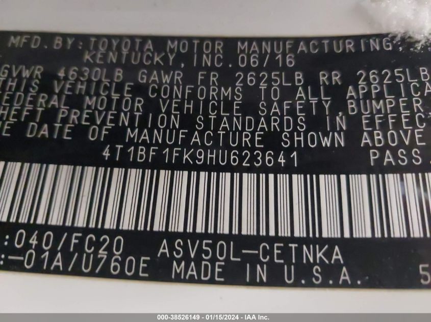 2017 TOYOTA CAMRY LE - 4T1BF1FK9HU623641