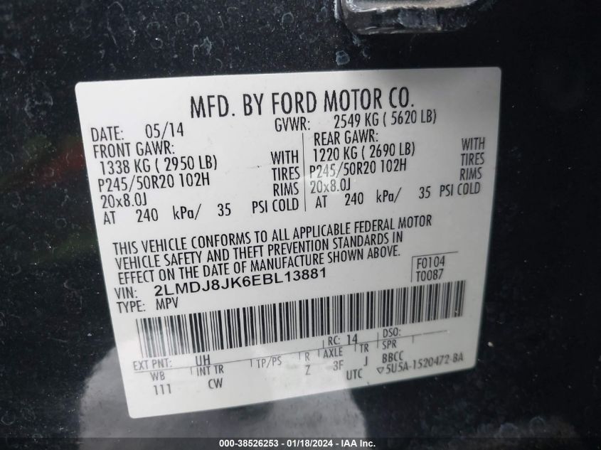 2014 LINCOLN MKX - 2LMDJ8JK6EBL13881