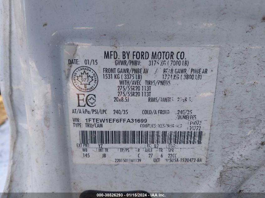 2015 FORD F-150 XLT - 1FTEW1EF6FFA31699