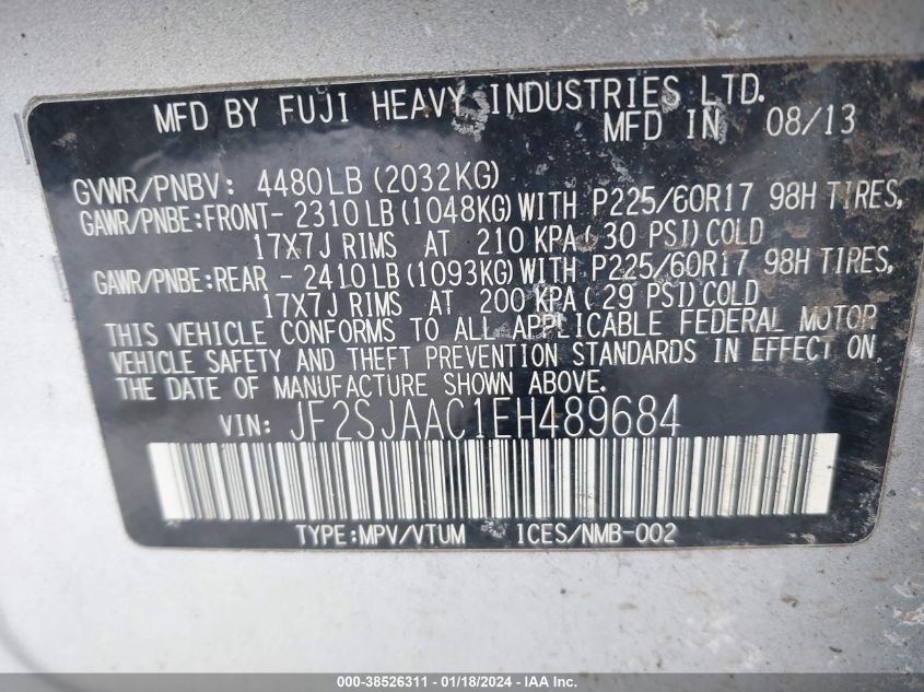 2014 SUBARU FORESTER 2.5I - JF2SJAAC1EH489684
