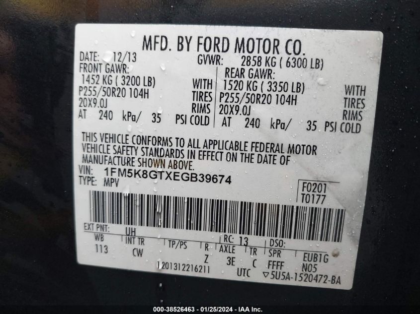 2014 FORD EXPLORER SPORT - 1FM5K8GTXEGB39674