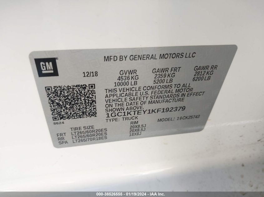 2019 CHEVROLET SILVERADO 2500HD LTZ - 1GC1KTEY1KF192379
