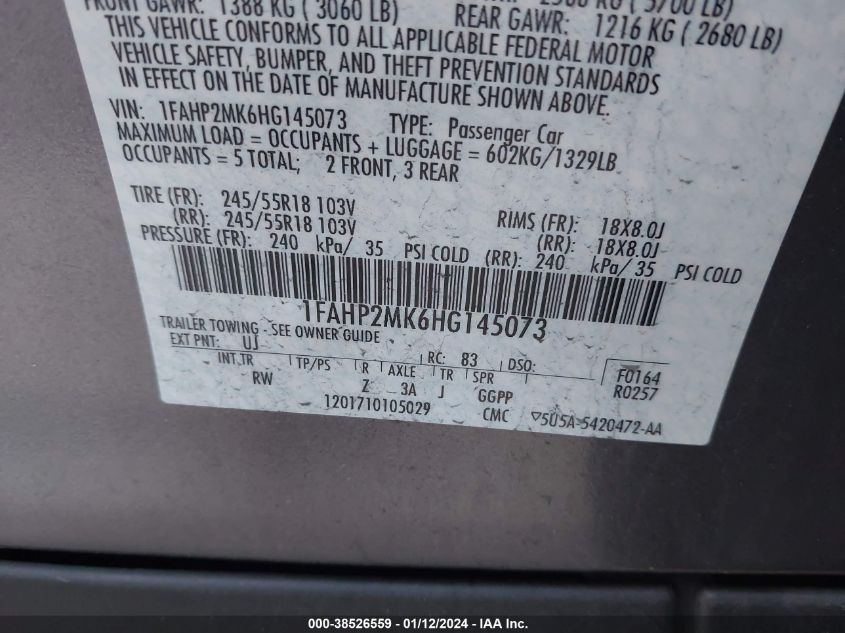 2017 FORD POLICE INTERCEPTOR - 1FAHP2MK6HG145073