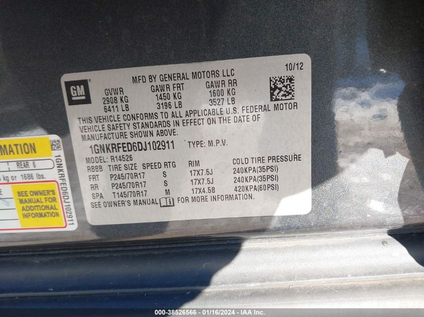 2013 CHEVROLET TRAVERSE LS - 1GNKRFED6DJ102911