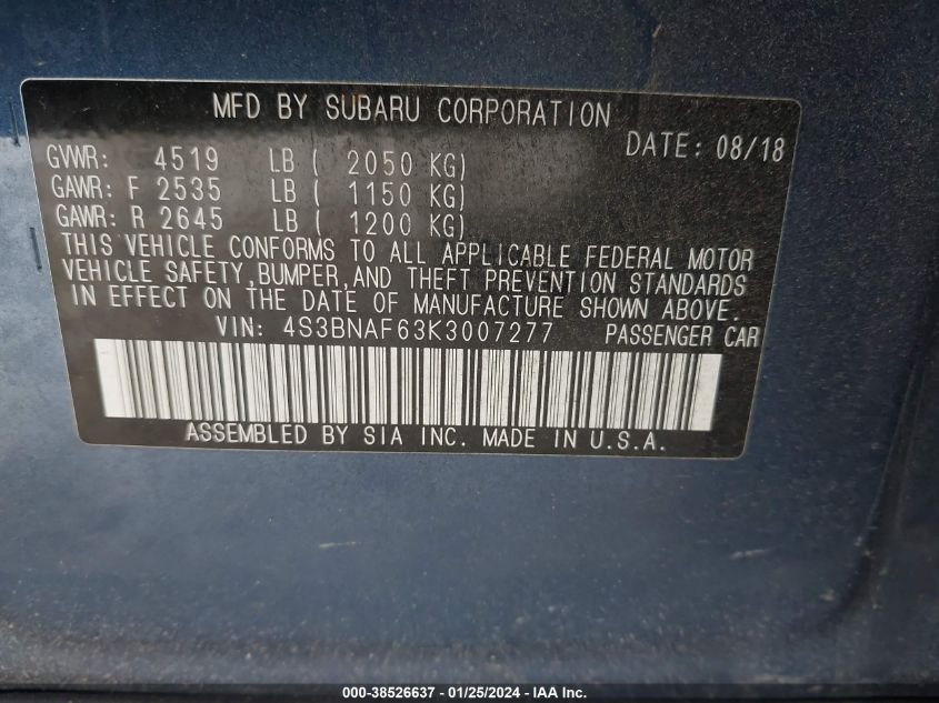 2019 SUBARU LEGACY 2.5I PREMIUM - 4S3BNAF63K3007277