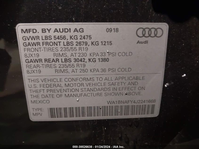 2018 AUDI Q5 2.0T PREMIUM/2.0T TECH PREMIUM - WA1BNAFY4J2241668