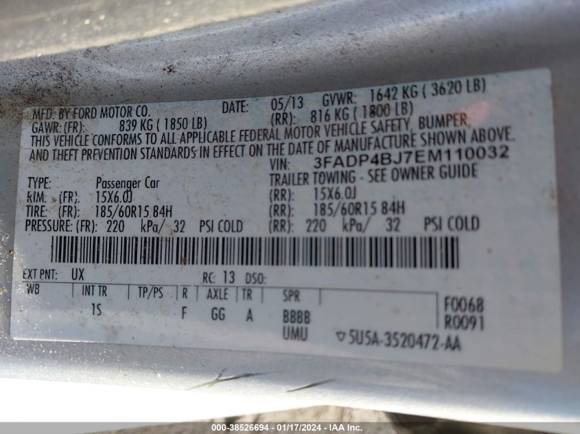 2014 FORD FIESTA SE - 3FADP4BJ7EM110032