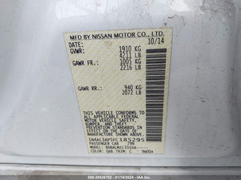 2015 NISSAN ALTIMA 2.5 SV - 1N4AL3AP5FC185295