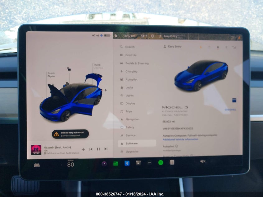 VIN 5YJ3E1EBXKF433022 2019 TESLA MODEL 3 LONG RANGE/PERFORMANCE