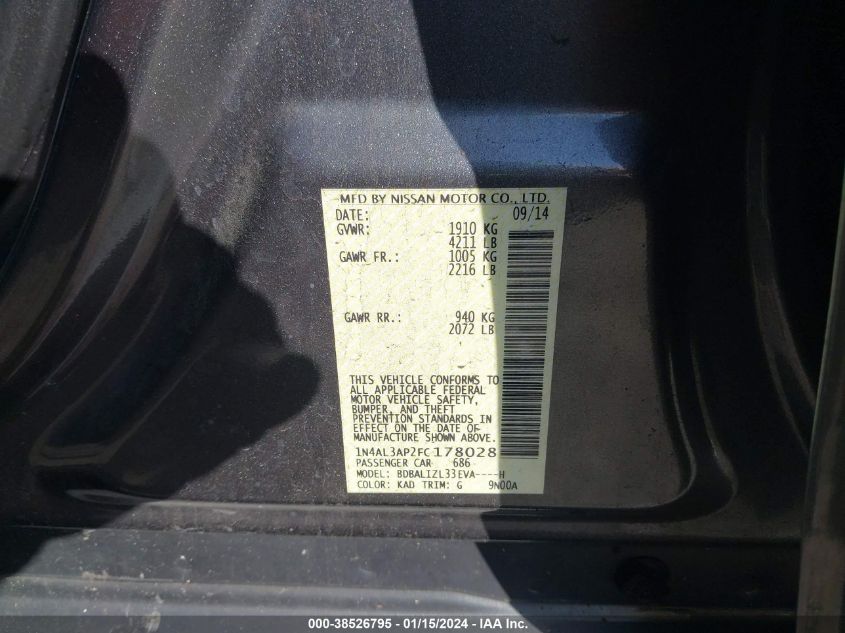 2015 NISSAN ALTIMA 2.5 SV - 1N4AL3AP2FC178028