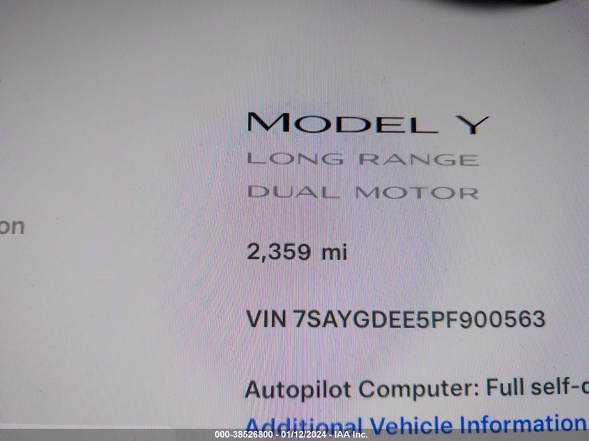 VIN 7SAYGDEE5PF900563 2023 TESLA MODEL Y AWD/LONG RANGE DUAL MOTOR ALL-WHEEL DRIVE