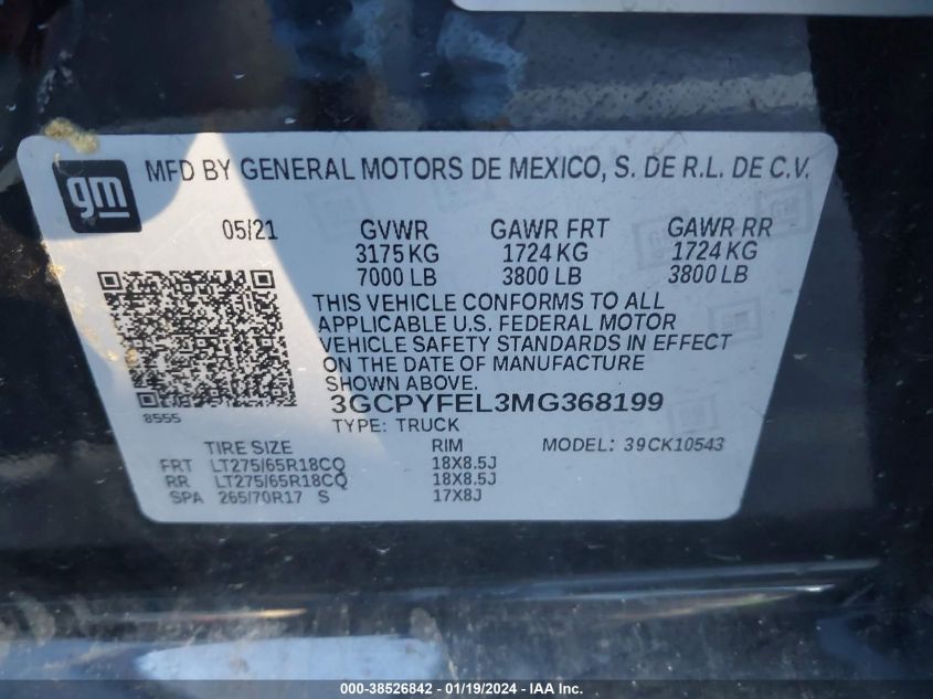 2021 CHEVROLET SILVERADO 1500 K1500 LT TRAIL BOSS - 3GCPYFEL3MG368199