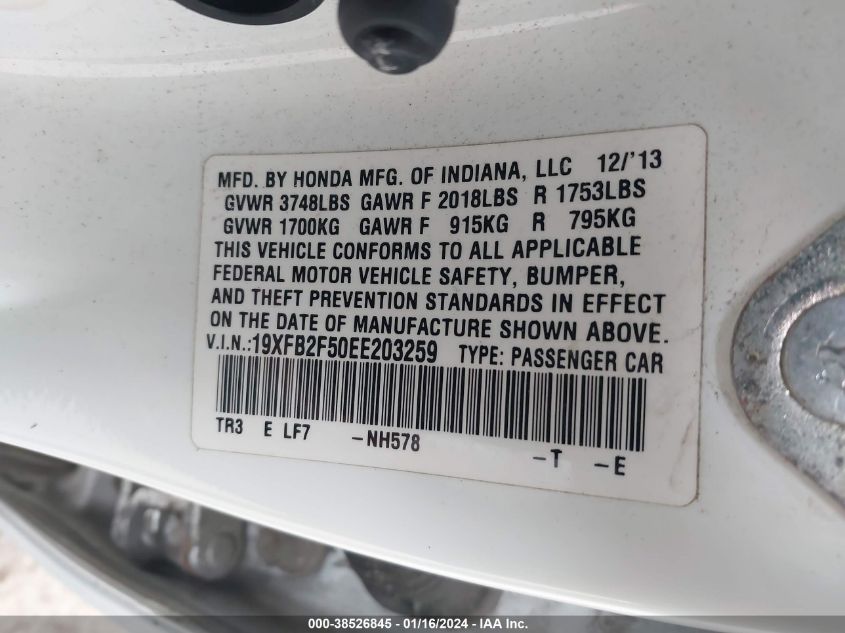 2014 HONDA CIVIC LX - 19XFB2F50EE203259