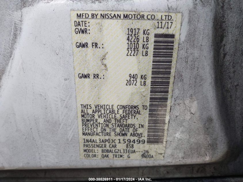 2018 NISSAN ALTIMA 2.5 S - 1N4AL3AP0JC159499