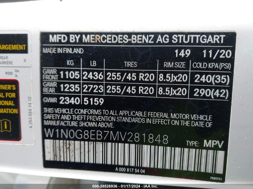 2021 MERCEDES-BENZ GLC 300 4MATIC SUV - W1N0G8EB7MV281848