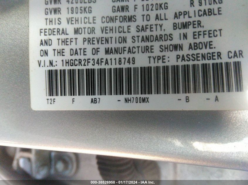 2015 HONDA ACCORD LX - 1HGCR2F34FA118749