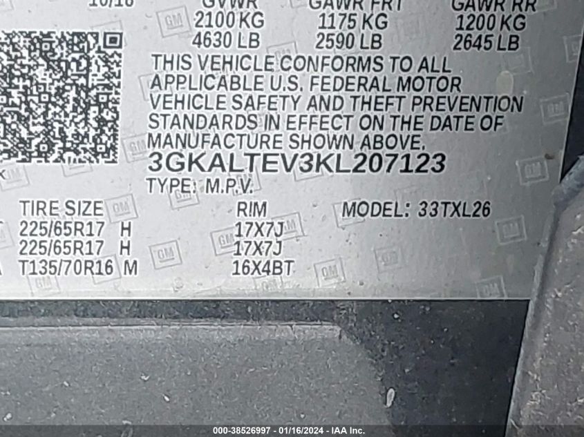 2019 GMC TERRAIN SLE - 3GKALTEV3KL207123