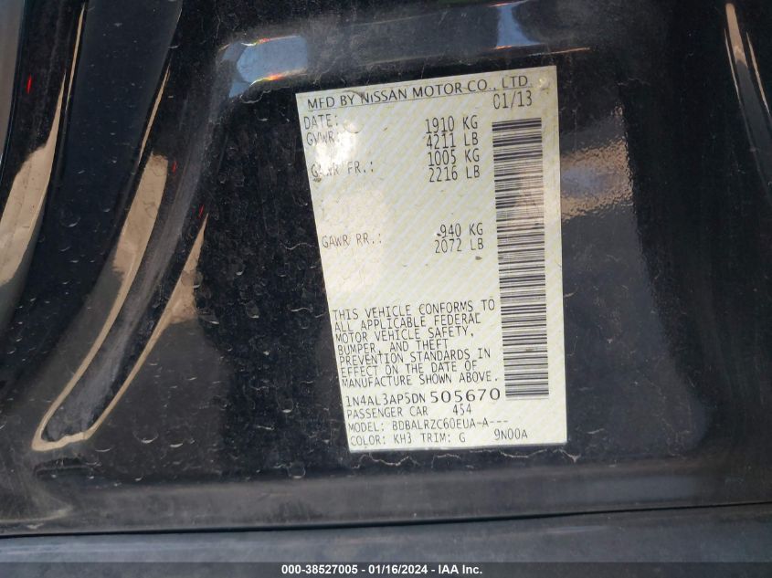 2013 NISSAN ALTIMA 2.5/S/SV/SL - 1N4AL3AP5DN505670