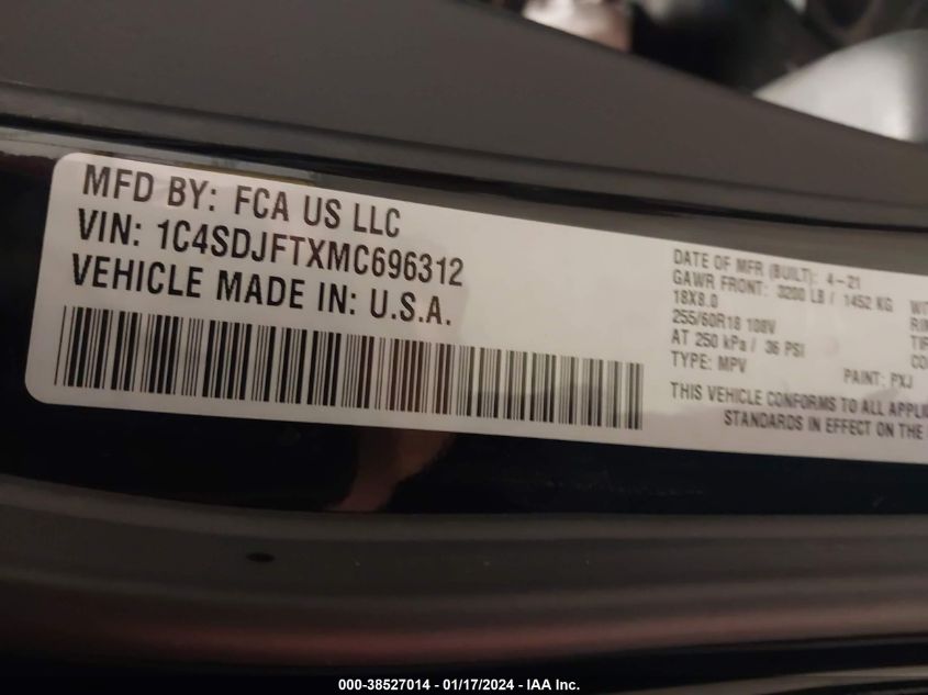 2021 DODGE DURANGO PURSUIT AWD - 1C4SDJFTXMC696312