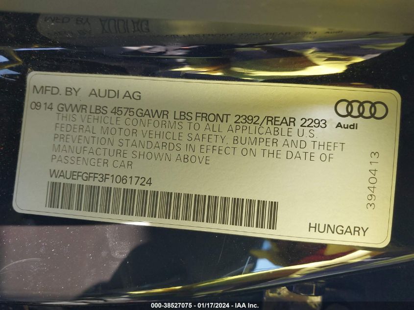 2015 AUDI A3 2.0T PREMIUM - WAUEFGFF3F1061724