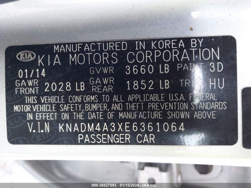 2014 KIA RIO LX - KNADM4A3XE6361064