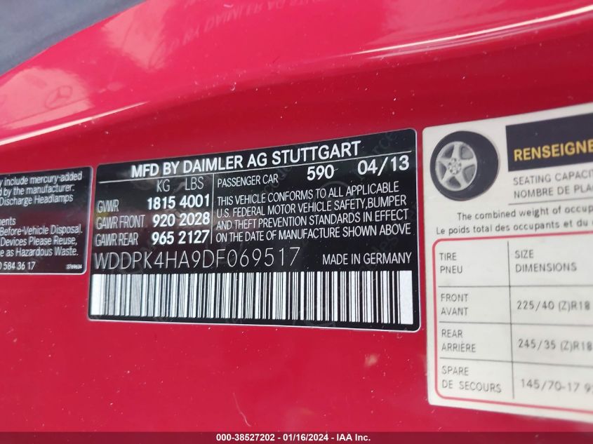 2013 MERCEDES-BENZ SLK 250 WDDPK4HA9DF069517